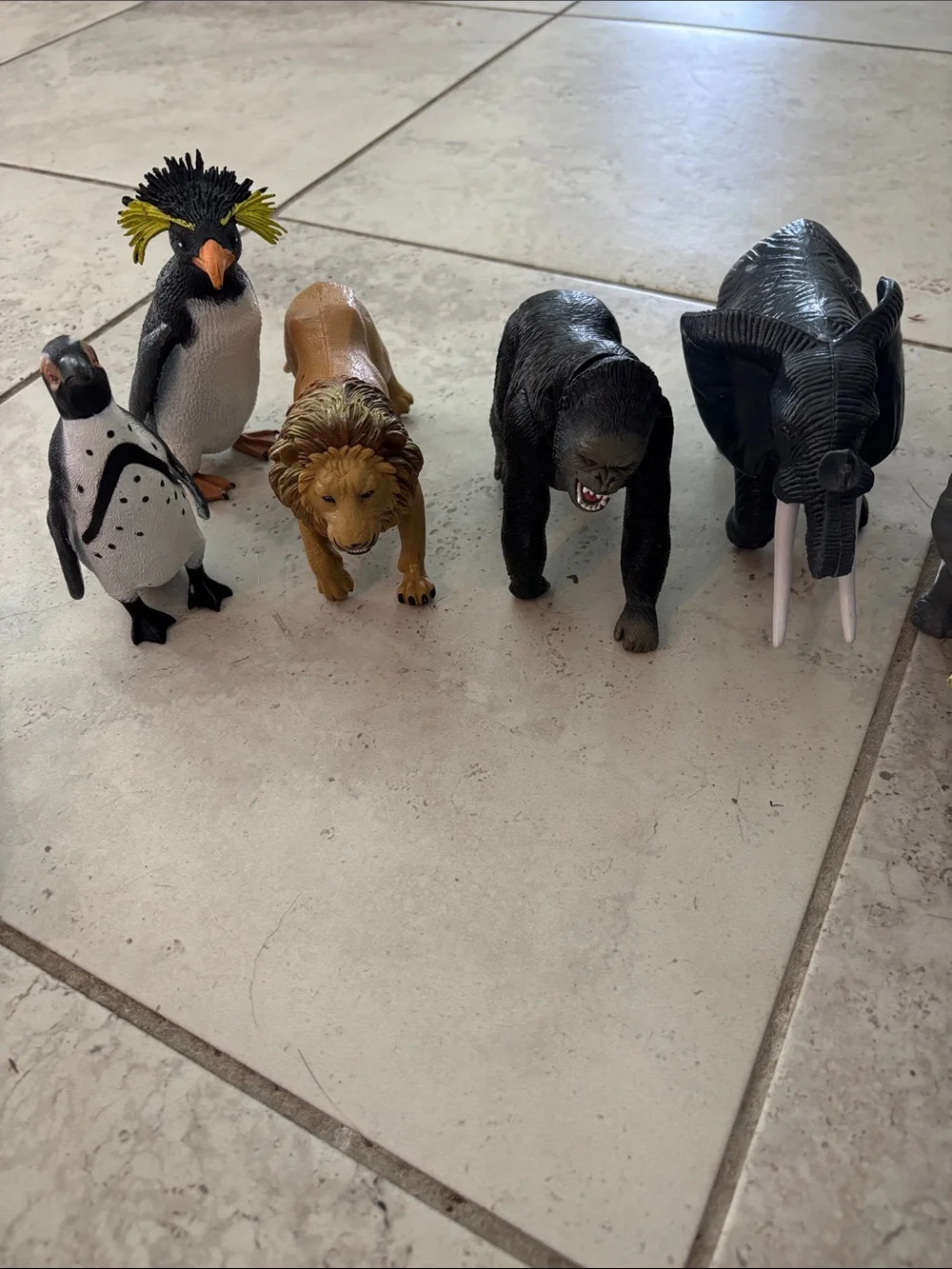 6 Assorted Medium Animal Figures - Black, Gray, Brown, White heavy duty animals